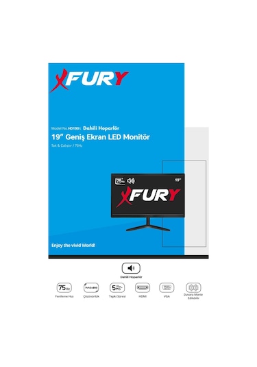 Fury 19" Geniş Ekran 75 Hz 5ms Dahili Hoparlör Vga,hdmı,ses Sesli Led Monitör