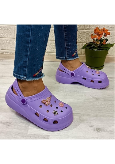 Sonimix 12901 Lila Renk Taşlı Kalın Tabanlı Kadın Terlik 001