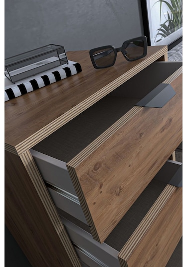 Sarmobi Arden 5 Çekmeceli Şifonyer , Çamaşırlık Kahverengi