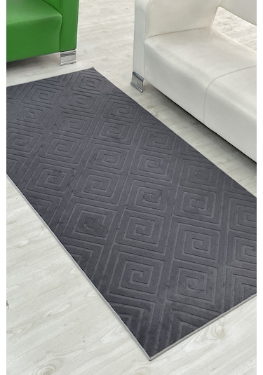 Lüle Halı Delüx Kabartmalı Düz Renk Üstün Kalite De Kaymaz Tabanlı Yolluk Halı Antrasit