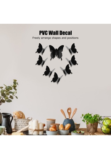 Hangfox 24 Adet Siyah 3d立体 Kelebek Duvar Sticker - Pvc Materyal - Dıy Dekorasyon - Oturma Odası, Yatak Odası İçin Zenginleştirici Diğer