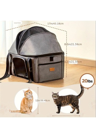Honeybeeshop Gray Burgeonnest Geniş Kedi Taşıyıcı 15 Lb Büyük Kedi Köpek Seyahat Çantası Açılır Tavanlı