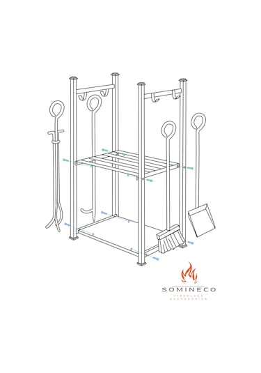 5 Li Ithal Metal Odunluk Raflı Şömine Maşa Aksesuar Seti Ss-001