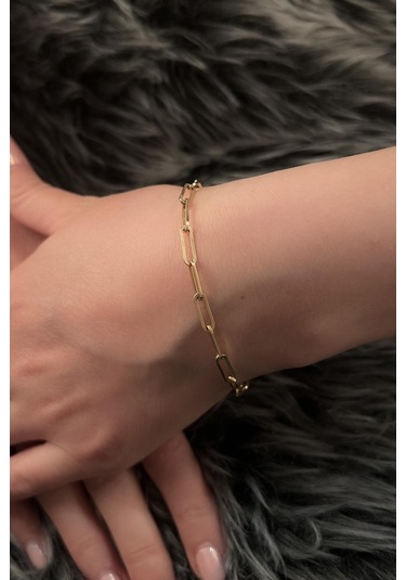 14 Ayar Altın Omega Kilit Detaylı Ataç Bileklik Beyaz Altın