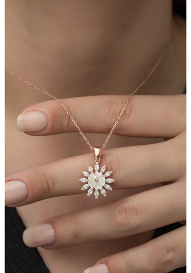 Modagümüşevi Özel Tasarım Manolya Çiçeği 925 Ayar Gümüş Kolye Rose