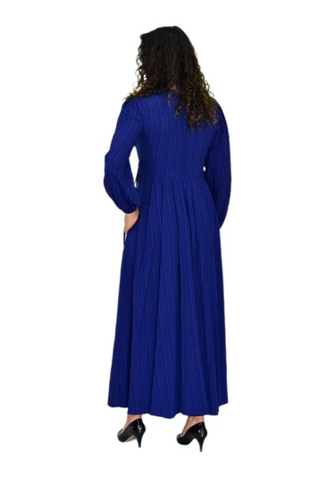 Kadın Lacivert Kol Lastikli Pileli Bağcıklı Elbise Bgl-st04643 Lacivert