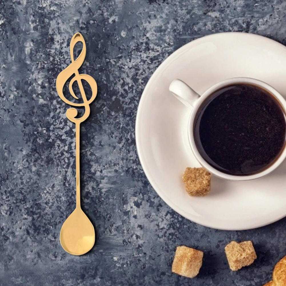 Hangfox 304 Paslanmaz Çelik Müzik Notası Desenli Kahve Karıştırıcı Kaşık - Gümüş Renkli Tatlı Ve Pasta Kaşığı Altın