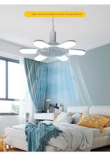 Sıpın Vidalı Tavan Katlanabilir Işığı - Beyaz Işıklı Fan Ve Aydınlatma E27 Yn, Pratik Tavan Fanı Beyaz