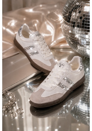 Muggo Sparkly Kadın Sim Detaylı Günlük Sneaker Spor Ayakkabı Beyaz