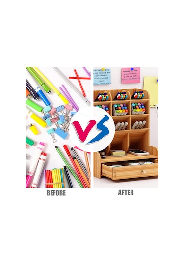 Ahşap Masaüstü Organizatör Çok Fonksiyonlu Kalemlik Kahverengi Kahverengi