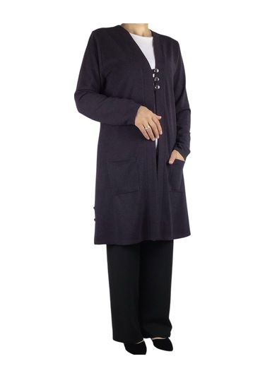 Kadın Önü Üç Düğmeli Mevsimlik Cepli Hırka Mor