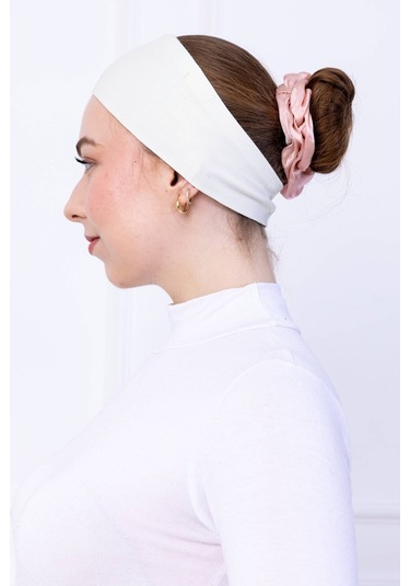 Kaymayan Silikonlu Bandana Bone Ekru - Kadın Tesettür Dikişsiz Kaymaz Geçme - Sportif Saç Bandı Ekru