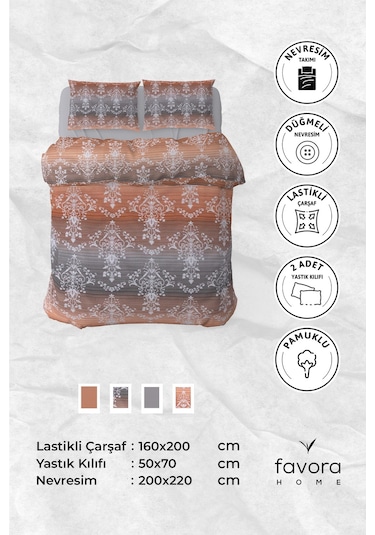 Nova Lastikli Çarşaflı Çift Kişilik Nevresim Takımı - Kiremit Kiremit