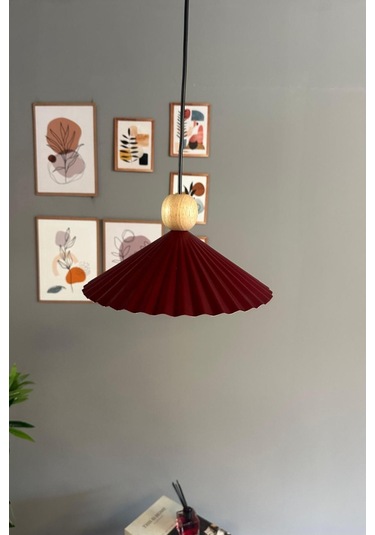 Avilla Vişne Çürüğü Tekli Metal Avize Ahşap Boncuk Başlık Rustik Cafe Modern Sarkıt Aydınlatma Bordo