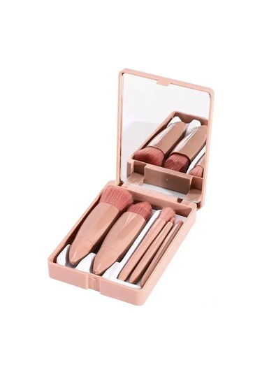 Shineyee Taşınabilir Mini Güzellik Fırçası Seti - 5 Farklı Fırça Göz Farı, Pudra, Allık - Yumuşak Sentetik Tüyler - Yolculuk İçin Ideal - Ayna Kılıfı İle