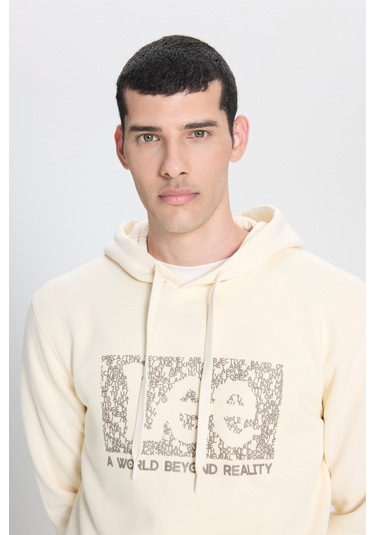 Regular Fit Normal Kesim Kapüşonlu Ekru Sweatshirt Ecru