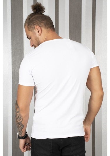 Deepsea Beyaz Dar Kesim Erkek Tişört 1801165-Beyaz