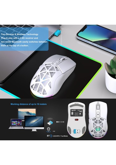 Jms 2 Modlu Bluetooth Şarj Edilebilir 2.4G Usb Kablosuz RGB Mouse