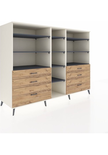 Kronos Dolap 10 Raflı 6 Çekmeceli 220x59x163 Aytaşı-antrasit/çam Aytaşı-antrasit/çam