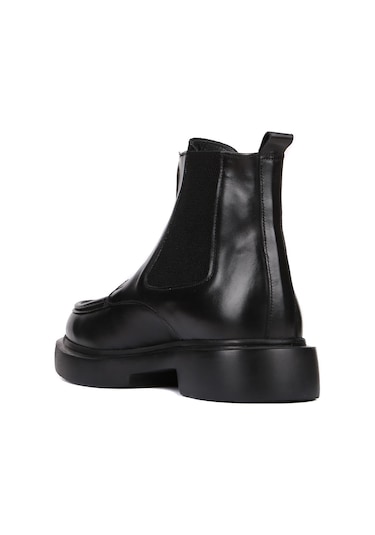 Shoetyle - Siyah Deri, Süet Fermuarlı Erkek Bot 250-085-1078 Siyah