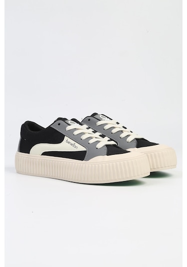 Benetton Bnı-10105 Siyah Beyaz-ithal Kadın Platform Topuk Spor Ayakkabı 001