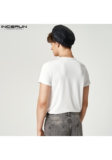 Incerun Yaz Erkek Tek Parça Kısa Kollu Fitness Romper Pijama Leotard Beyaz