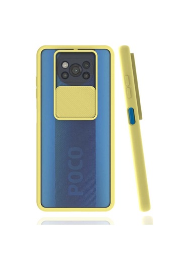 Kilifone - Xiaomi Uyumlu Poco X3 / Poco X3 Nfc / Poco X3 Pro - Kılıf Slayt Sürgülü Arkası Buzlu Lensi Kapak - Sarı