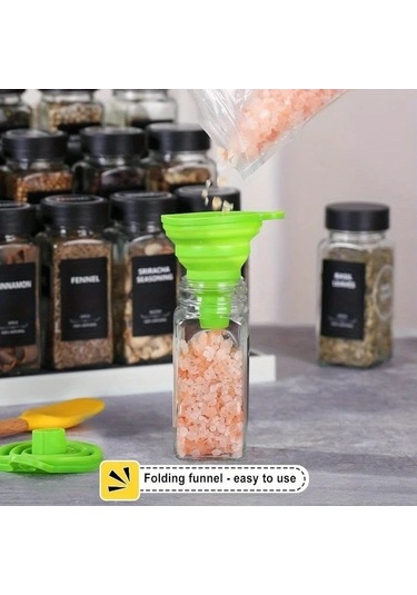 Trendooze Kahverengi 12li Cam Baharat Şişesi Seti 4oz Kapaklı Fırınlı Funnel Ve Kalem Kahverengi Siyah