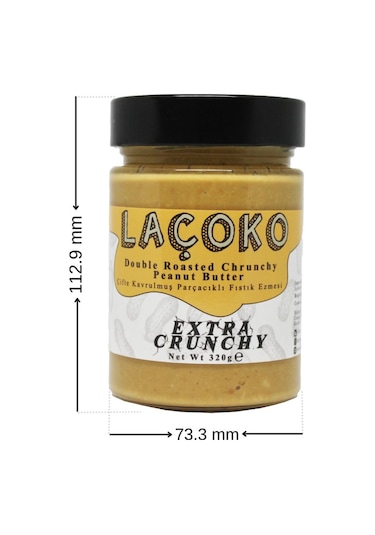 Laçoko Şekersiz Katkısız Glutensiz Vegan Doğal Çifte Kavrulmuş Parçacıklı Yer Fıstığı Ezmesi 2 x 320 G