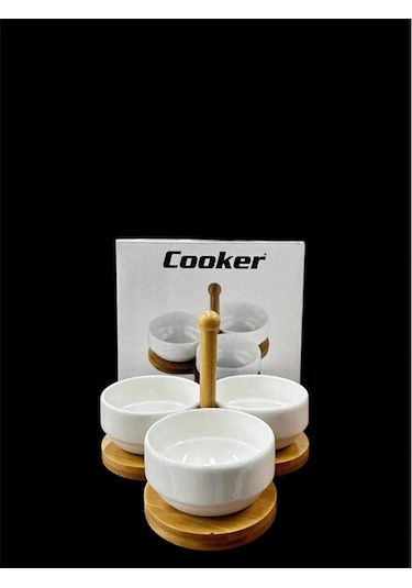 Cooker Porselen 3'lü Sunumluk Beyaz