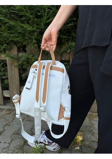 Just Polo Kadın Beyaz Taba Büyük Boy Sırt Çantası