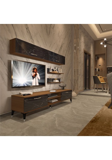 Decoraktiv Eko 5 Mdf Dvd Silver Tv Ünitesi Tv Sehpası Ceviz - Siyah Mermer