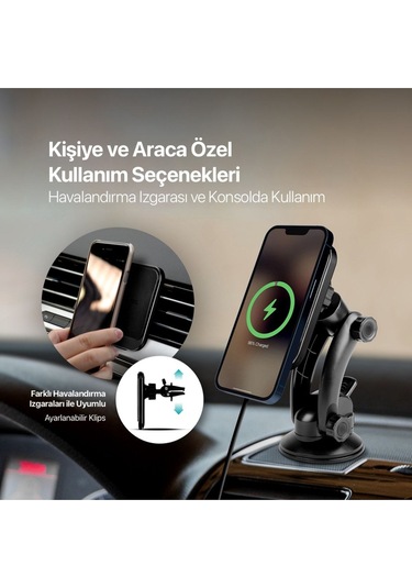 Aircharger Drive M Magsafe Uyumlu Kablosuz Şarj Özellikli Mıknatıslı Araç İçi Telefon Tutucu Diğer