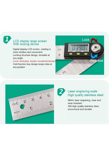 300mm 2'si 1 Arada Dijital Açı Bulucu Metre İletki Gonyometresi Cetvel