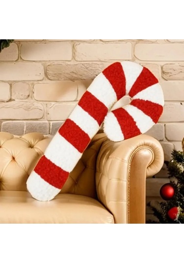Şeker Kamışı Peluş Oyuncak, Rahat Yastık, Şirin Noel Kanepe Dekorasyonu Kırmızı