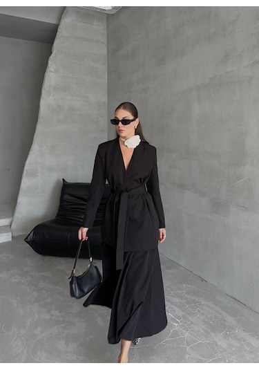 Siyah Elegant Kuşaklı Ceket Siyah