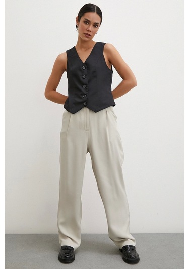 Never More Kemer Detaylı Klasik Pantolon Taş