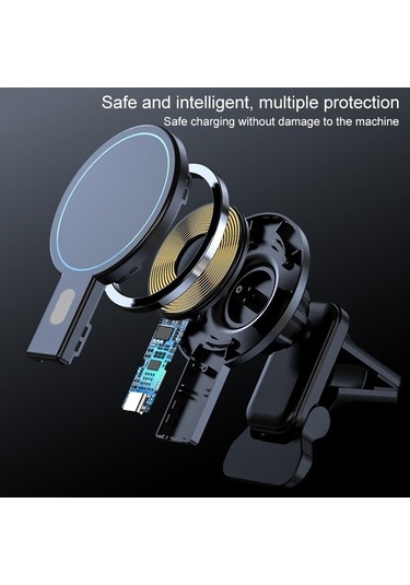Wondernest K07 15w Maks. Çıkışlı Manyetik Araç Hava Çıkış Braketli Kablosuz Şarj Cihazı Siyah Siyah