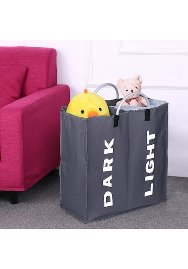 Cbtx Katlanabilir 2 Bölümlü Katlanabilir Çamaşır Sepeti Dayanıklı Oxford Kumaş  - Koyu Gri Diğer