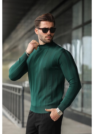 Nefti Yeşili Yarım Balıkçı Erkek Triko Kazak E7423 Nefti Yeşil