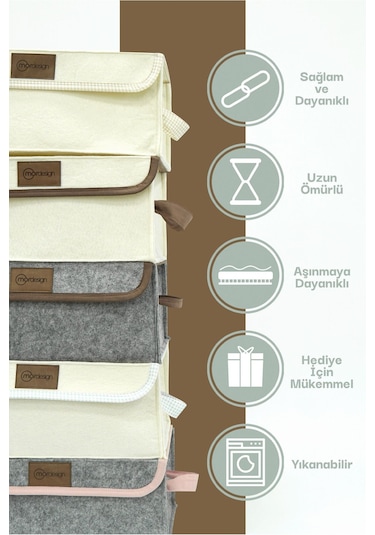 Mordesign Saklama Kutusu, Dolap Içi Çamaşır/oyuncak Düzenleyici, Yenidoğan Için Kapaklı Keçe Organizer Gri-gri Ekose