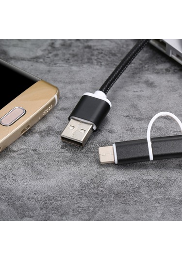 Xiyyadms 1m Siyah Nylon Örgülü Usb Şarj Kablosu, 2-in-1 Type-c/micro Usb Arayüzü, Android Ve Type-c Cihazlar İçin Dayanıklı Alüminyum Uçlar