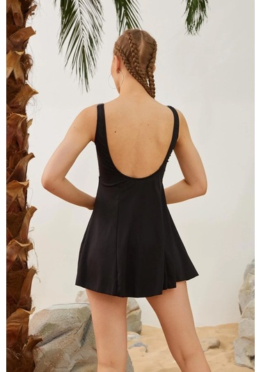 Şortlu Elbise Mayo Etekli Mayo Yüzücü Mayo S125-92 Siyah