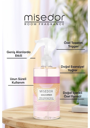 Misedor Gold Amber Çubuklu Oda Kokusu 120 ML + Oda Spreyi 330 ML