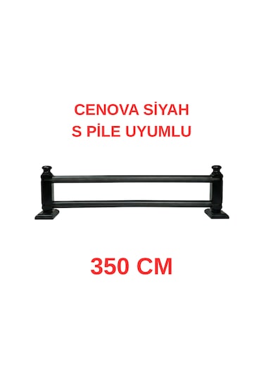 Cenova S Pile Ve Perde Düğmesi Uyumlu Çetray Çift Raylı Modern Ahşap Rustik Siyah 350 Cm Siyah