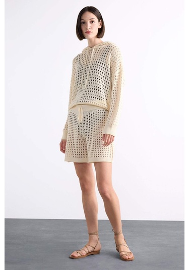 Defacto Esnek Belli Kroşe Plaj Şortu F7463ax25hser105 Ekru