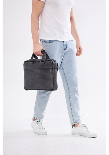 Derinss Dub3088 Hakiki Deri Gri Gölge Laptop Ve Evrak Çantası 001