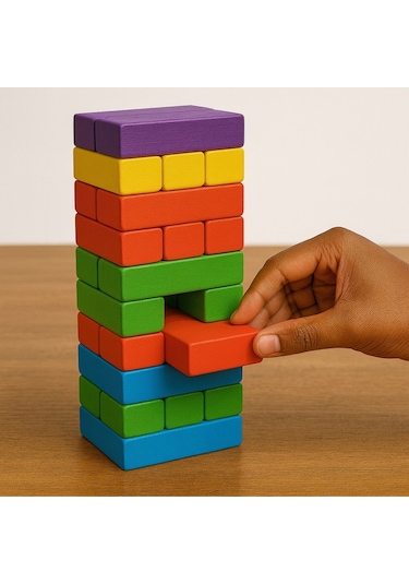 Renkli Jenga Denge Oyunu 54 Parça Ahşap Blok