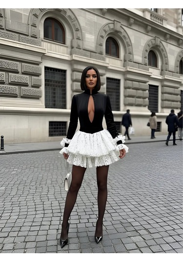 Havens Amy Bodysuit & Dantel Etekli Elbise BEYAZ