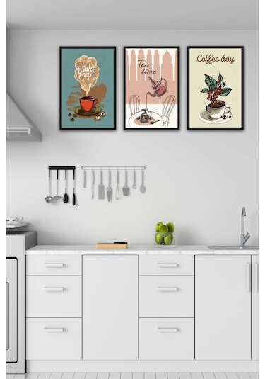 No77decor 3 Parça Mutfak Ve Cafe'ler Için Mdf Tablo Seti